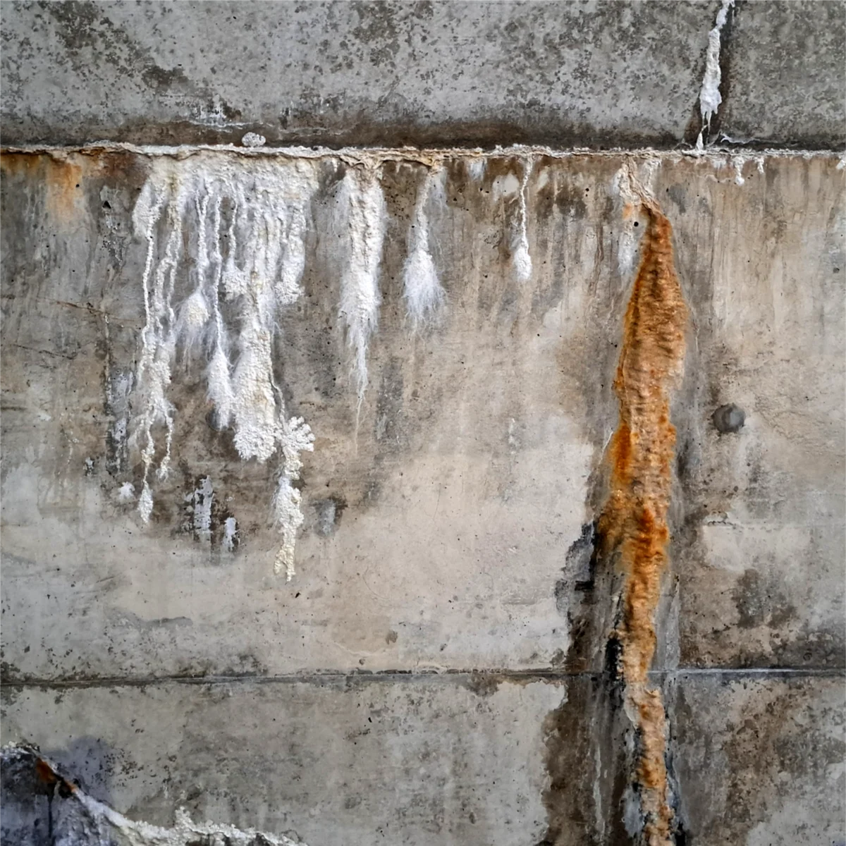 コンクリートの壁の表面に現れた複雑な模様